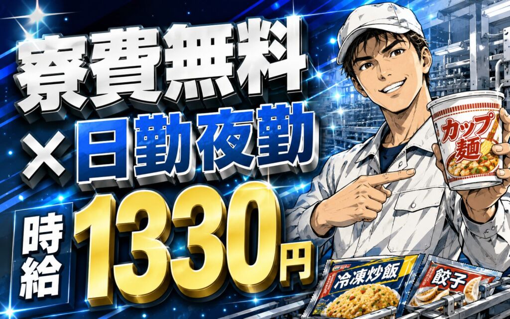 個室寮無料×時給1330円×日勤夜勤！即席めん・冷凍食品の製造／月収24万円可・静岡焼津・男女活躍