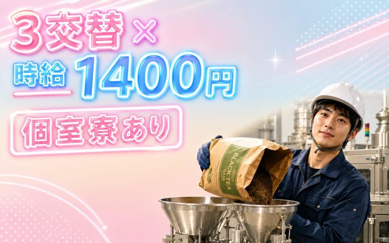 3交替×時給1400円×個室寮！紅茶の製造工程（原料投入）／静岡藤枝・男性活躍