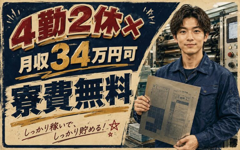 4勤2休×月収34万円可×寮費無料！印刷用刷版の製造・加工・包装／静岡吉田・男性活躍