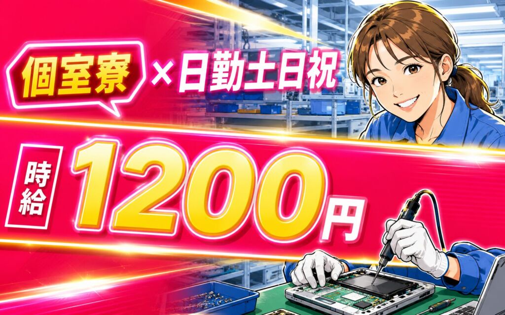 個室寮×時給1200円×日勤土日祝！ノートPC・小型電気製品の組立／月収24万円可・長野安曇野・男女活躍