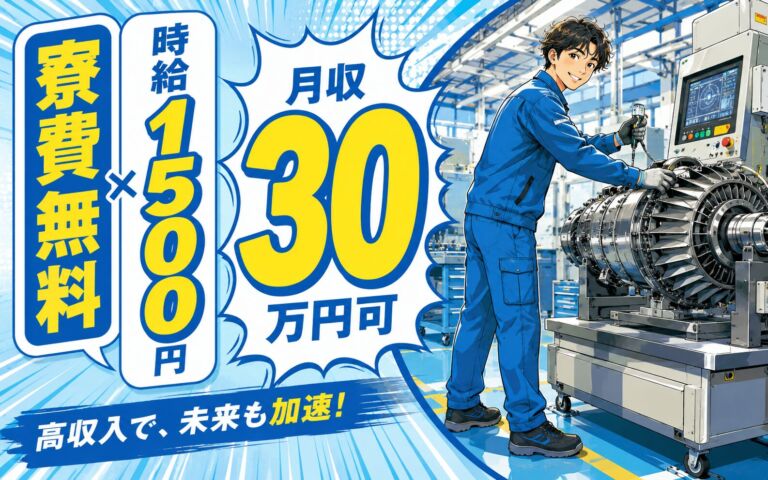 個室寮無料×時給1500円×2交替！ジェット機エンジン部品の加工・検査／月収30万円可・長野上伊那・男性活躍