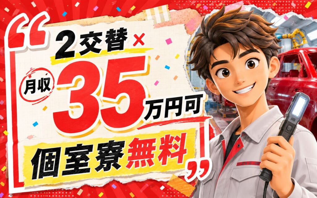 2交替×月収35万円可×個室寮2年無料！自動車の組立・塗装・検査／三重いなべ・男性活躍