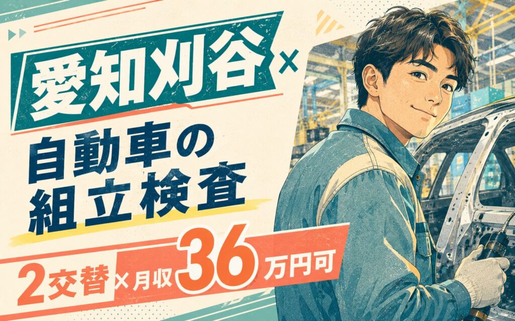 愛知刈谷×自動車の組立検査！2交替×月収36万円可・個室寮あり・男性活躍