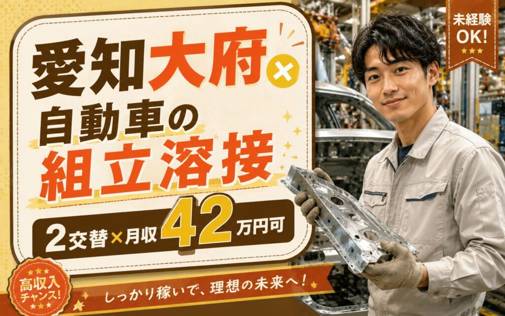 愛知大府×自動車の組立溶接！2交替×月収42万円可・寮費無料・男女活躍