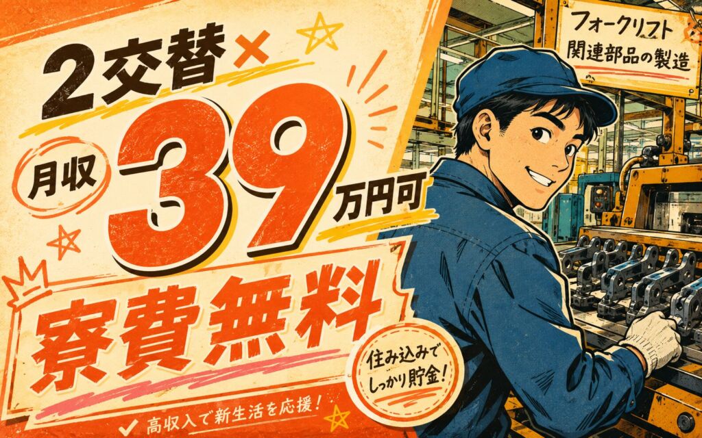 2交替×月収39万円可×寮費無料！フォークリフト関連部品の製造／愛知高浜・男性活躍