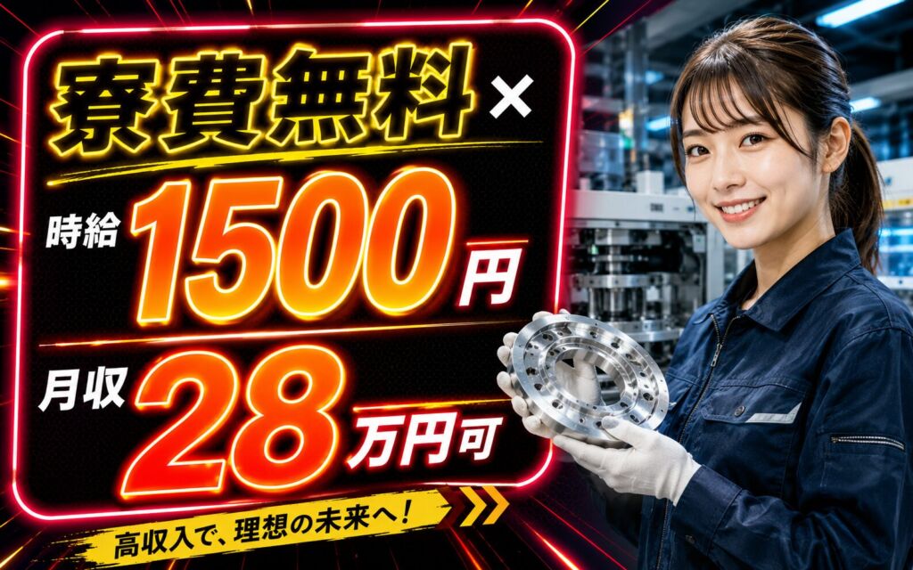 個室寮無料×送迎×時給1500円×2交替！半導体製造装置部品の製造／月収28万円可・大分中津・男女活躍