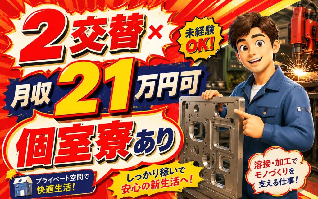 2交替×月収21万円可×個室寮！工作機械パネルの溶接・加工／愛知大口町・男性活躍
