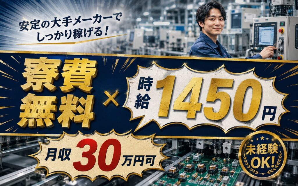 個室寮無料×時給1450円×2交替！電子部品・デバイスの機械オペレーション／月収30万円可・愛知春日井
