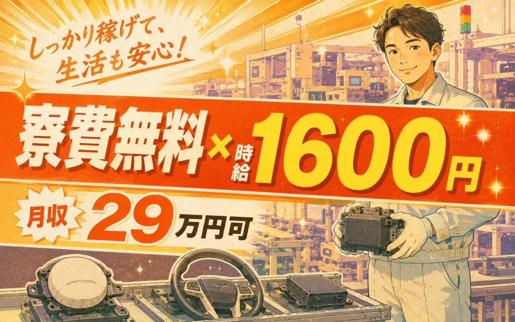 個室寮無料×送迎×時給1600円×2交替！エアバック・ミリ波レーダーの製造／月収29万円可・岐阜中津川