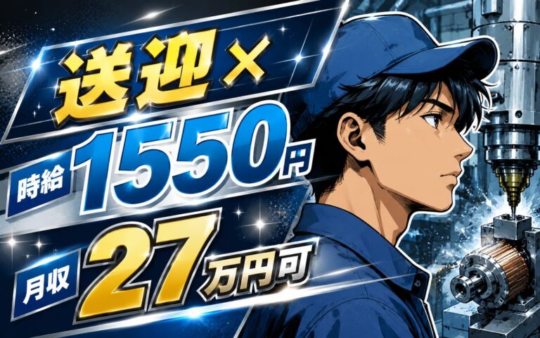 送迎×時給1550円×3交替！自動車・医療用モーター部品の加工／月収27万円可・茨城土浦・男性活躍