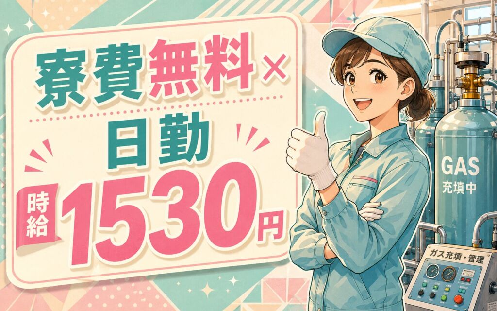 個室寮無料×時給1530円×日勤！ガス充填・管理／月収25万円可・三重四日市・女性活躍
