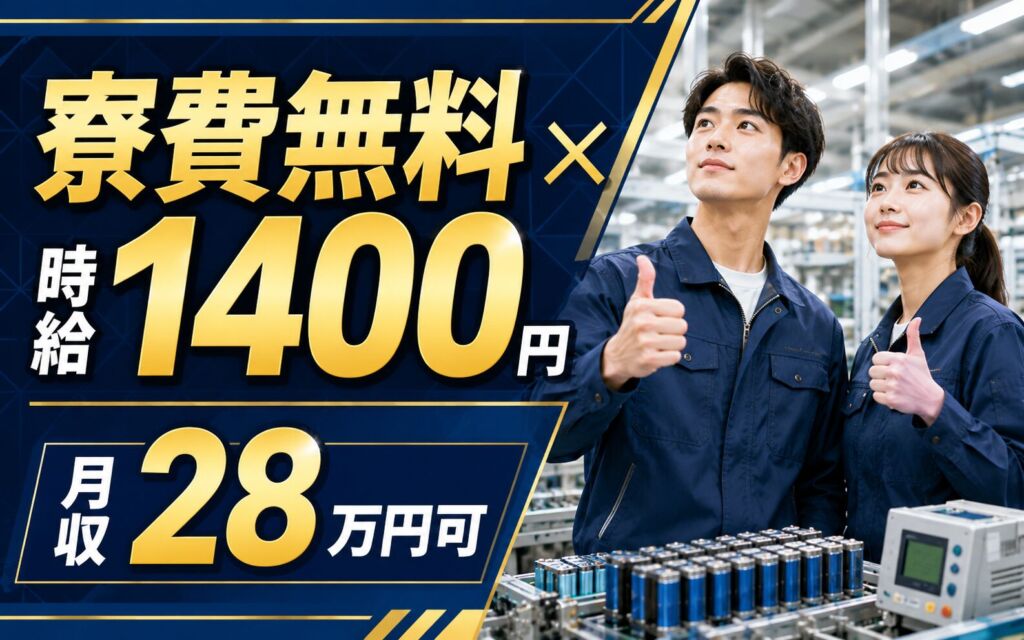 個室寮無料×送迎×時給1400円×2交替！リチウムイオン電池の組立・仕上げ／月収28万円可・京都大山崎