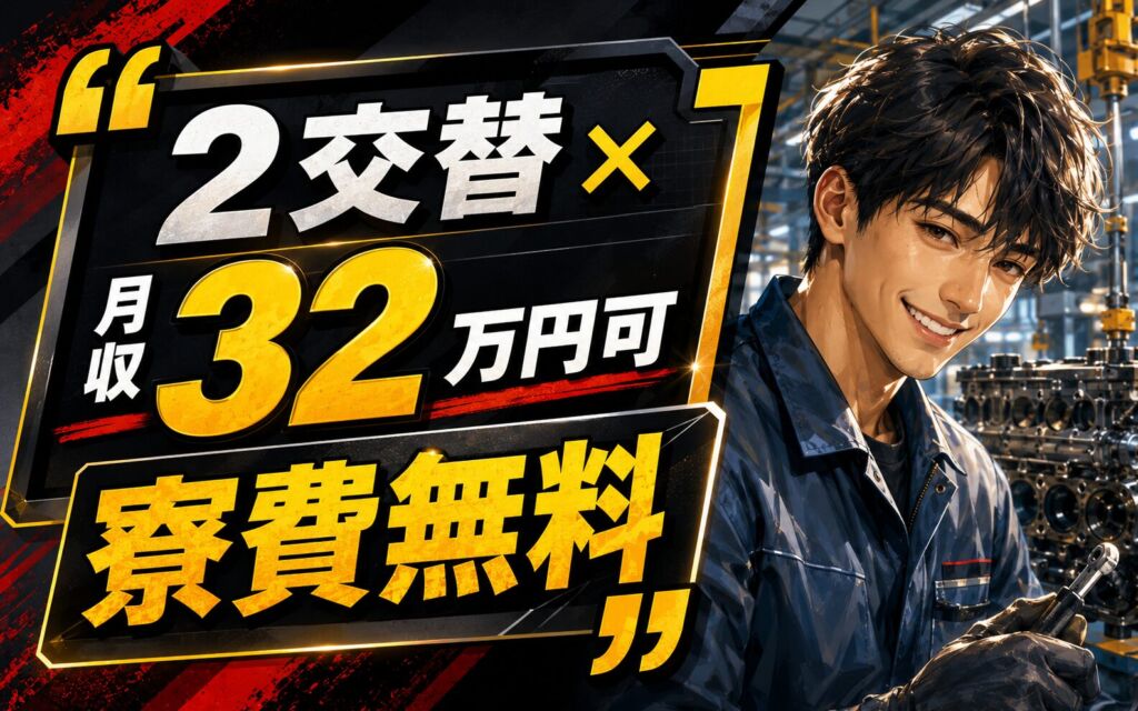 2交替×月収32万円可×寮費無料！自動車・エンジンの製造／愛知碧南・男性活躍