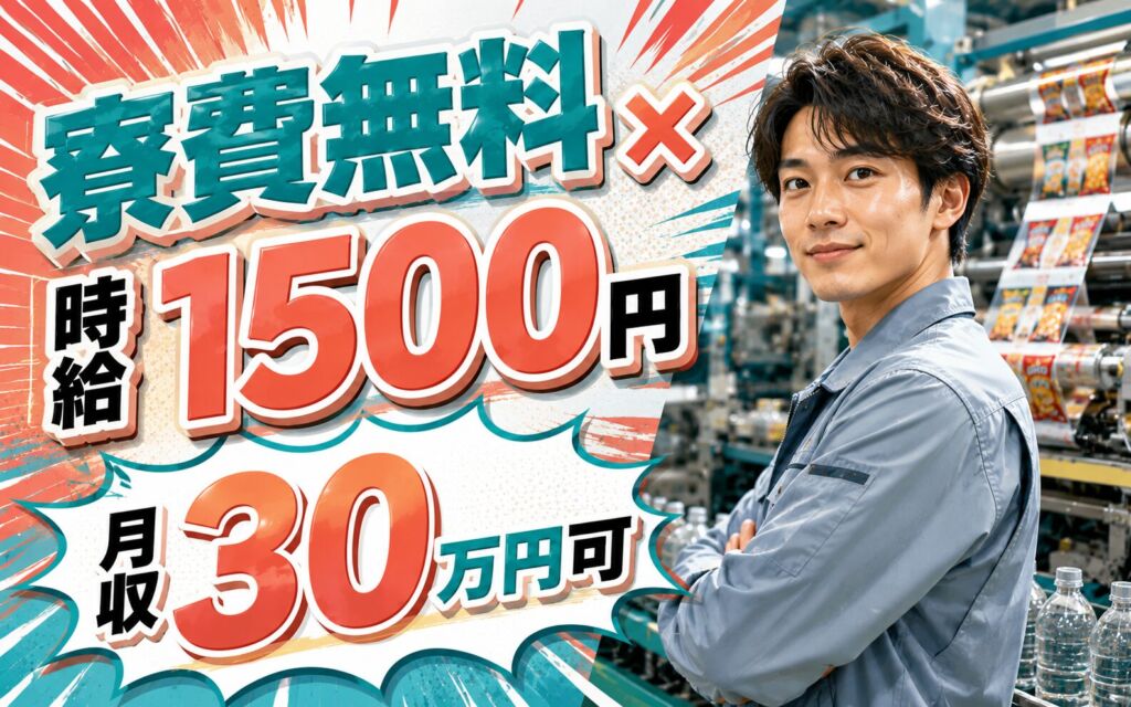 個室寮無料×時給1500円×2交替！ペットボトル・お菓子フィルムの製造／月収30万円可・京都宇治・男性活躍