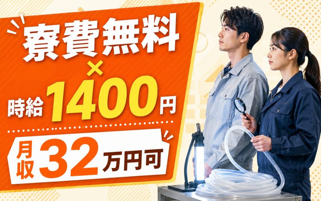 個室寮無料×時給1400円×2交替！フッ素樹脂チューブの外観検査／月収32万円可・京都福知山・男女活躍