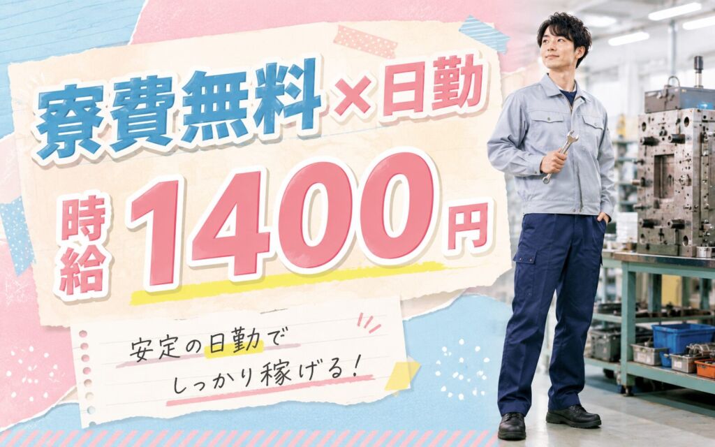個室寮無料×時給1400円×日勤！自動車部品の組付け・金型交換準備／月収29万円可・滋賀甲賀・男性活躍