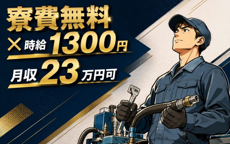 個室寮無料×時給1300円×2交替！産業用ゴムホースの組立加工／月収23万円可・兵庫加西・男性活躍