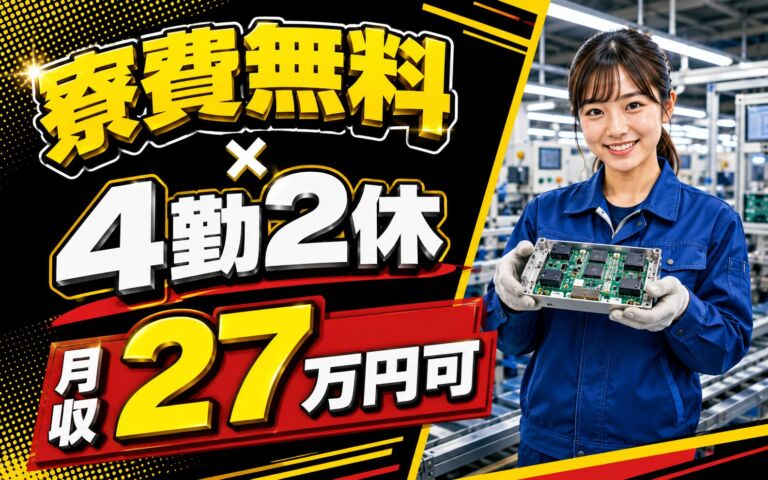 個室寮無料×時給1330円×2交替4勤2休！モジュール製品の製造／月収27万円可・兵庫豊岡・男女活躍