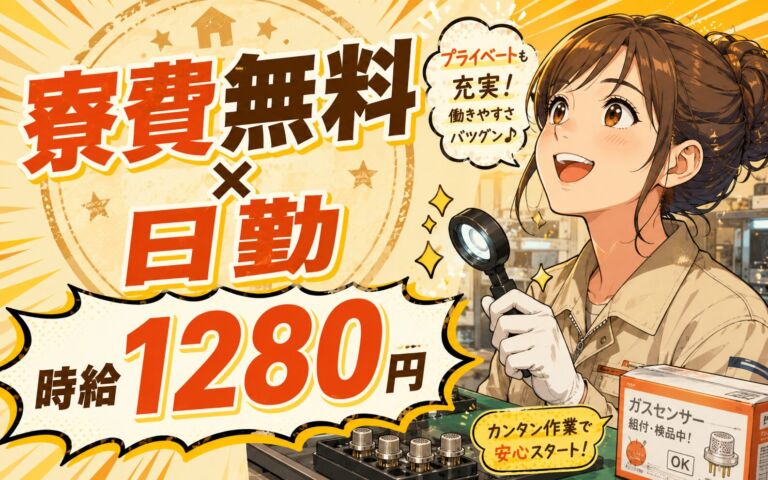 個室寮無料×時給1280円×日勤！ガスセンサーの組付・検品／月収19万円可・兵庫三木・男女活躍