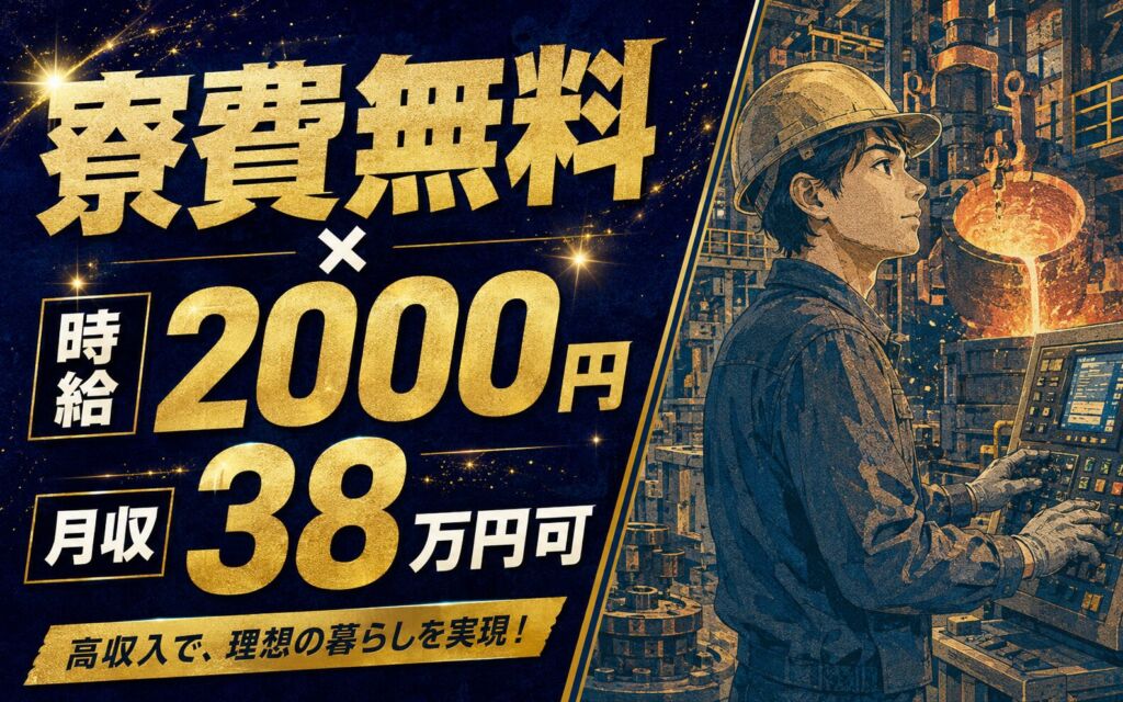 個室寮無料×時給2000円×シフト制！溶解炉のオペレーター・機械加工／月収38万円可・島根安来・男性活躍