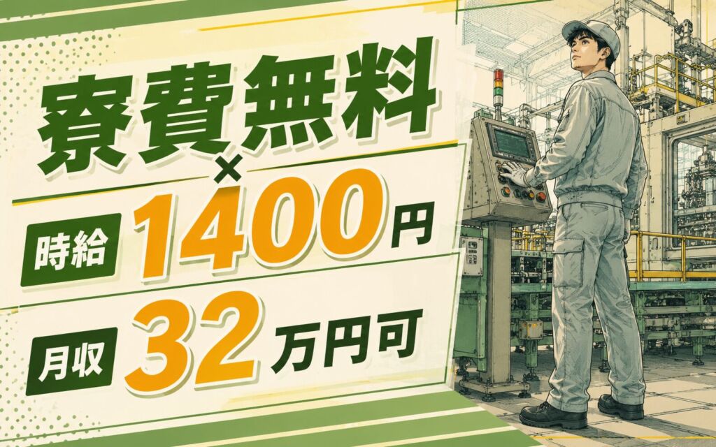 個室寮無料×時給1400円×3班2交替！製造装置のオペレーター／月収32万円可・山口山口市・男女活躍