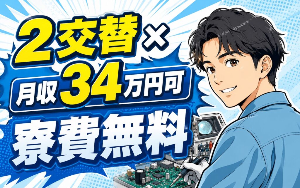 2交替×月収34万円可×寮費無料！電子機器の組立・加工・検査／愛知安城・男女活躍