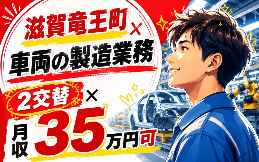 滋賀竜王町×車両の製造業務！2交替×月収35万円可・寮費無料・男性活躍