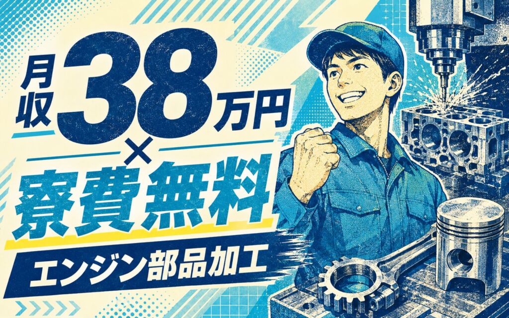 エンジン部品の鋳造・機械加工スタッフ／月収38万円可・寮費無料