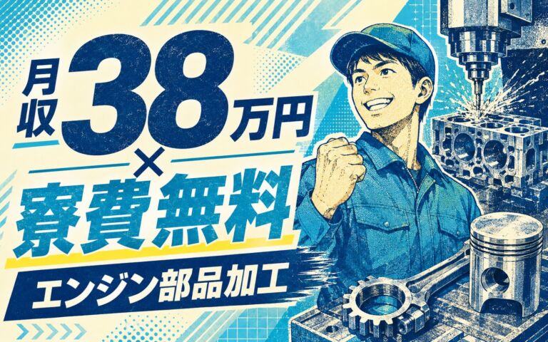 エンジン部品の鋳造・機械加工スタッフ／月収38万円可・寮費無料