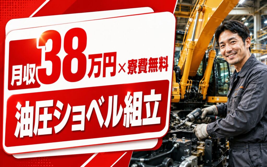 建設機械（油圧ショベル）の組立スタッフ／月収38万円可・寮費無料