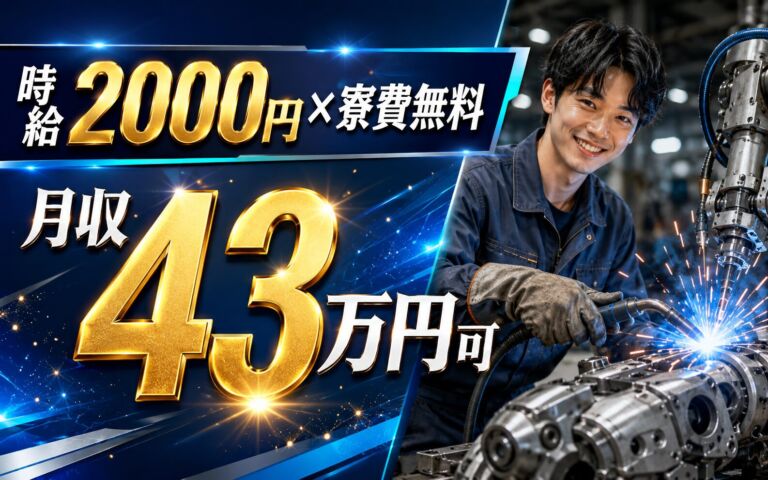寮費無料×時給2000円×日勤×溶接経験者歓迎！ロボット部品の溶接スタッフ／月収43万円可・大手機械メーカー