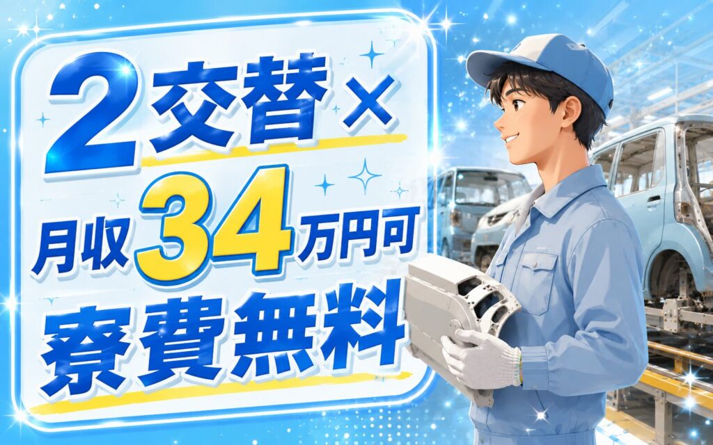 2交替×月収34万円可×寮費無料！軽自動車の組立・塗装／大分中津・男性活躍