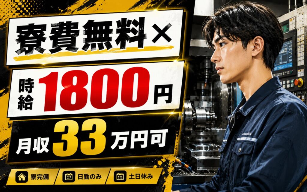 個室寮無料×送迎×時給1800円×シフト制！金属加工装置のオペレーター／月収33万円可・福岡うきは・男性活躍
