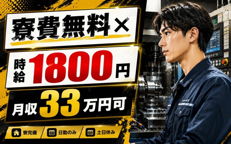 個室寮無料×送迎×時給1800円×シフト制！金属加工装置のオペレーター／月収33万円可・福岡うきは・男性活躍
