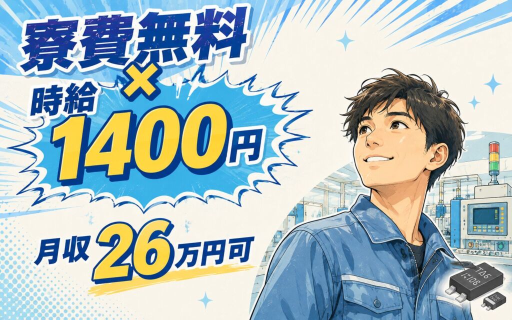 個室寮無料×時給1400円×2交替！電子部品・タンタル素子の製造／月収26万円可・熊本玉名・男性活躍