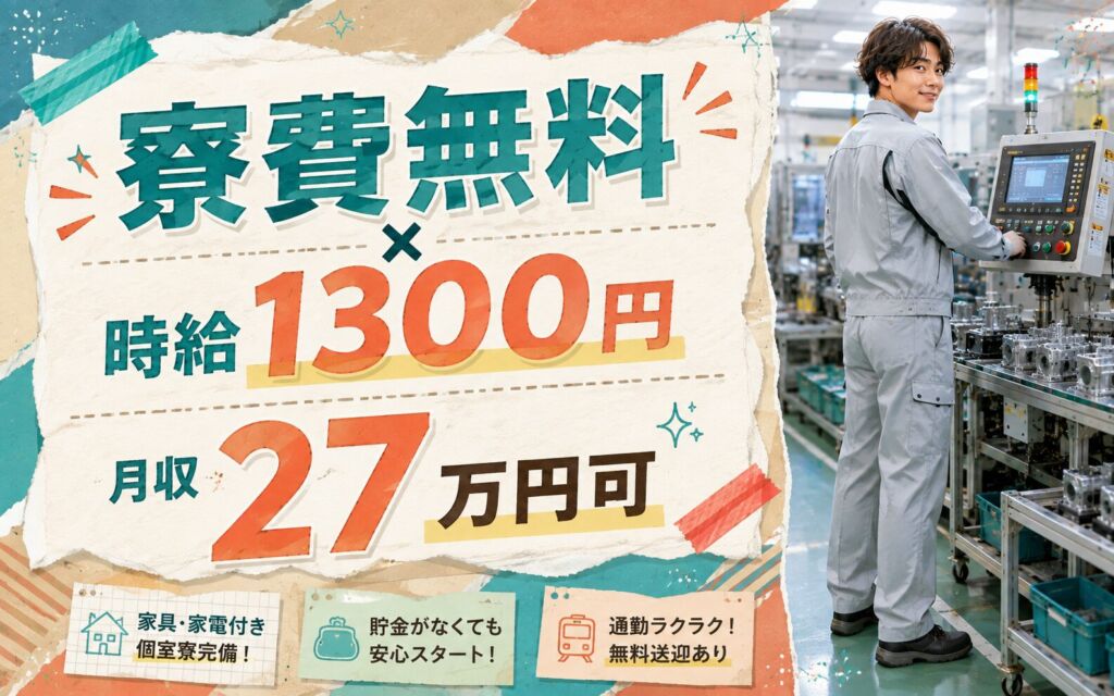 個室寮無料×時給1300円×3交替！自動車部品のマシンOP・検査／月収27万円可・鹿児島さつま町・男性活躍
