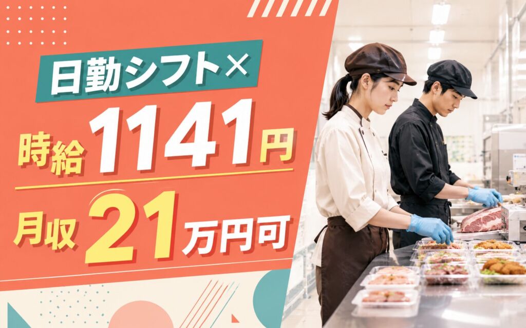 JRあいの里教育大駅×日勤シフト！スーパー惣菜・食肉加工／時給1141円・月収21万円可・札幌北区