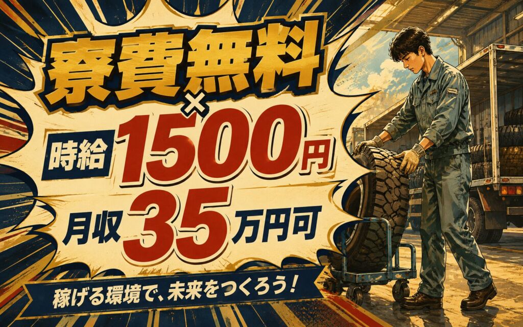 個室寮無料×時給1500円×3交替！トラック/バス用タイヤ運搬(那須工場)／月収35万円可・那須塩原