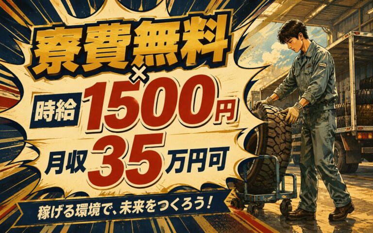 個室寮無料×時給1500円×3交替！トラック/バス用タイヤ運搬(那須工場)／月収35万円可・那須塩原