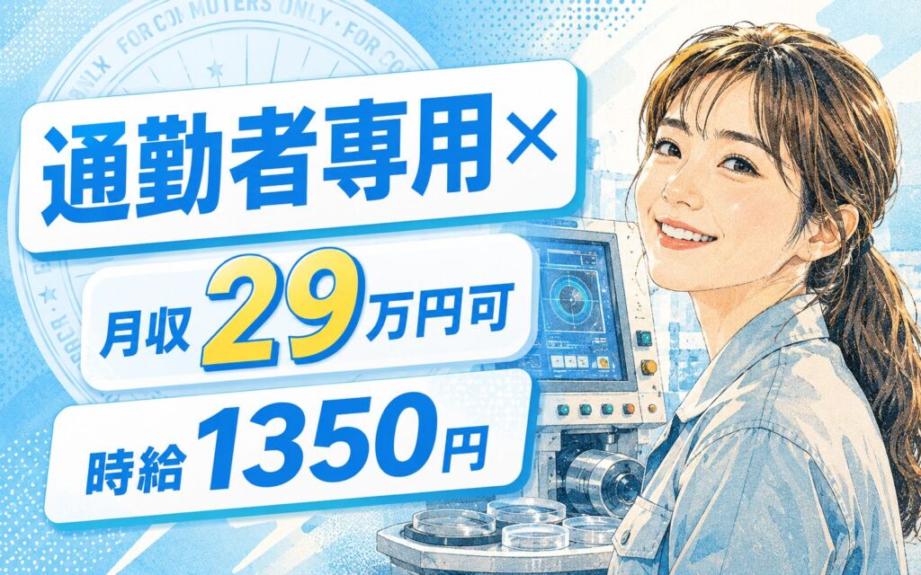 通勤者専用×月収29万円可×時給1350円！レンズ加工マシンOP／大田原市