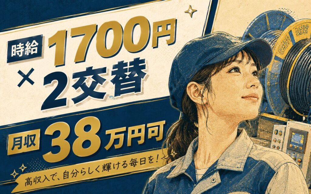 製造経験を高時給1700円で活かす！海底ケーブル製造のドラム巻きOP／2交替・寮費無料・月収38万円可