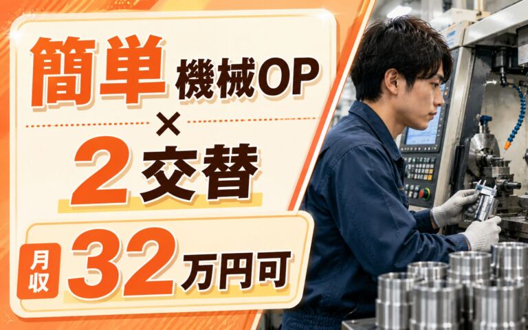 セット＆ボタン押下の簡単機械OP！ステンレス製品の機械加工・目視検査／2交替・時給1500円・月収32万円可