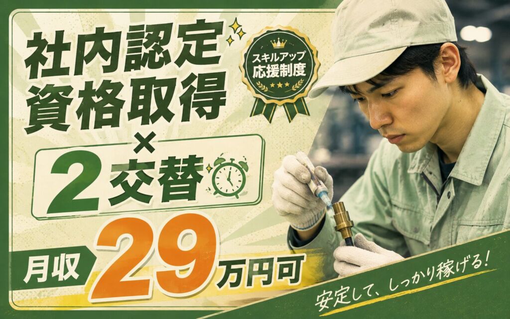 3か月後社内認定資格取得×深夜手当！NOXセンサ部品の機械OP・ペースト工程／月収29万円可・2交替