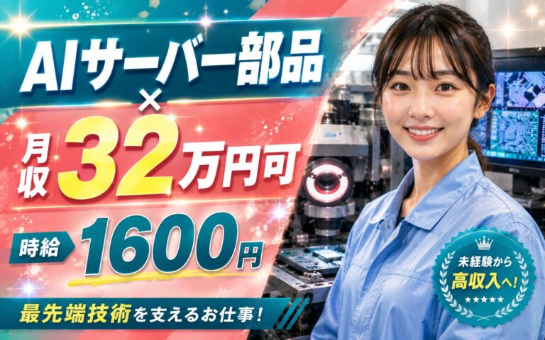AIサーバー部品×月収32万円可×時給1600円！ICパッケージ基板の自動外観検査／2交替