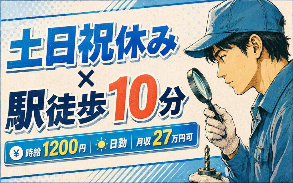 土日祝休み×駅徒歩10分！産業用ドリル刃の拡大鏡検査／時給1200円・日勤・月収27万円可