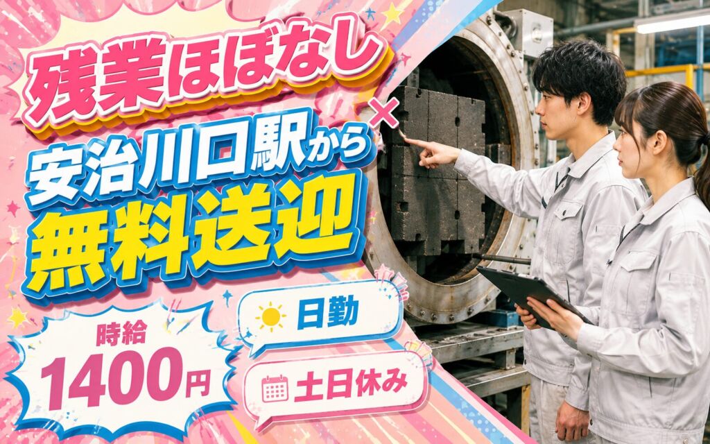 残業ほぼなし×安治川口駅から無料送迎！工業炉用カーボン断熱材の機械セット／時給1400円・日勤土日休み