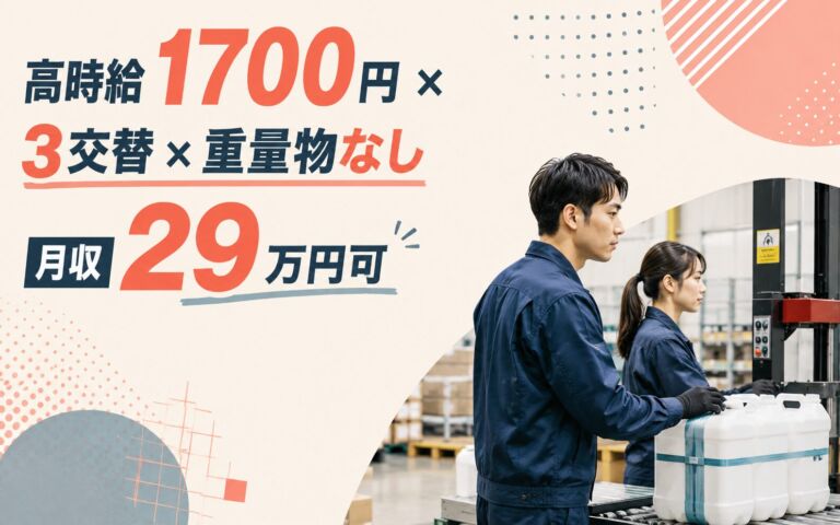高時給1700円×3交替×重量物なし！プラスチックポリ容器の結束テープ・昇降機運搬／月収29万円可