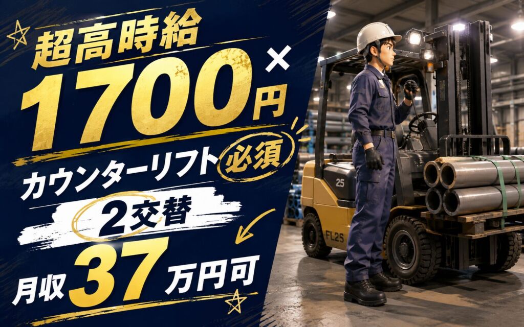 超高時給1700円×カウンターリフト必須×水道管運搬！大浴場あり／2交替・月収37万円可・船橋
