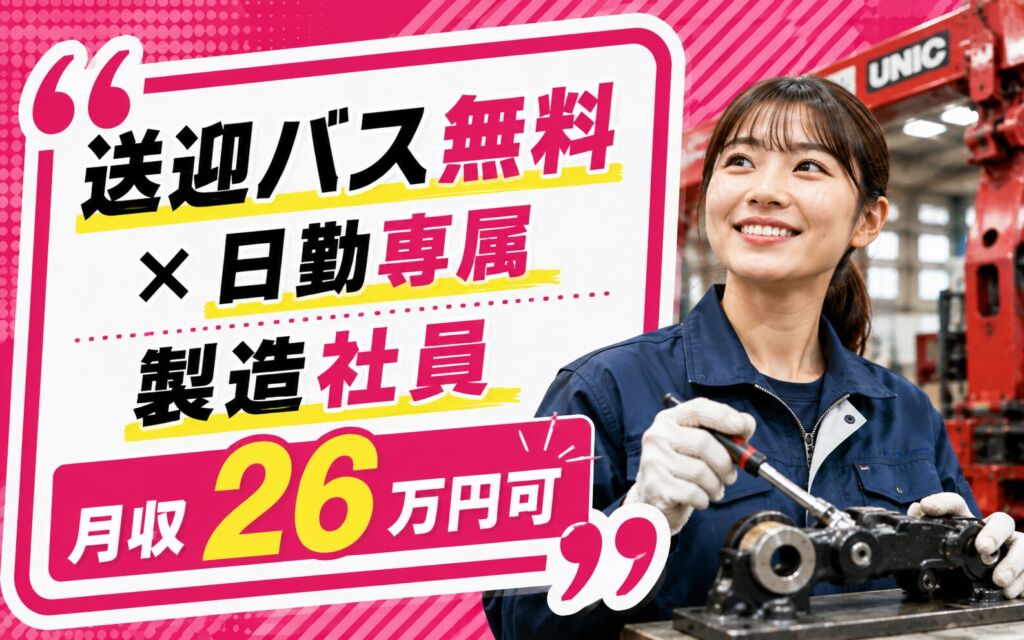 送迎バス無料×日勤専属×製造社員×大手機械！ユニッククレーン部品製造の組立・検査／月収26万円可・佐倉市