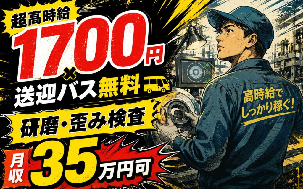 超高時給1700円×送迎バス無料×水道管部品製造！研磨機バリ取り・歪み検査／2交替・月収35万円可・船橋